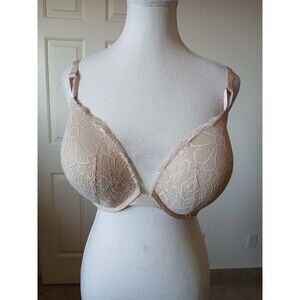Victoria's Secret‎ Push-Up Bra Size 38DD padded underwire Beige Lace